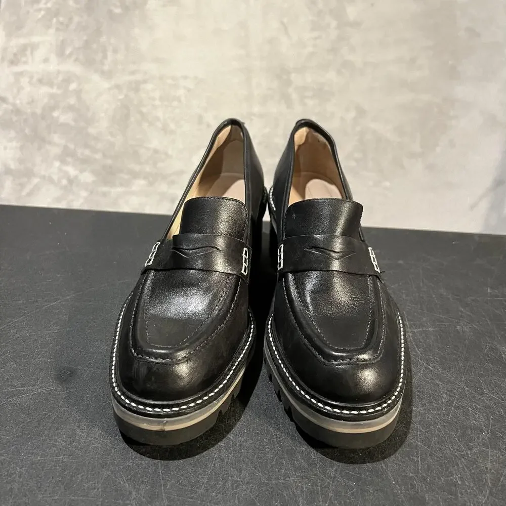 Bernardo Selma Shoes Womens 8.5 Black Leather Lug Sole Block Heel Loafers Penny - Picture 2 of 12